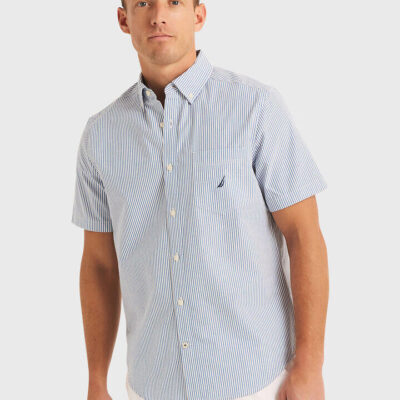 Nautica Striped Seersucker Short Sleeve Shirt