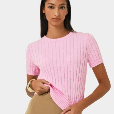 Forcast Anita Short Sleeve Cable Knit