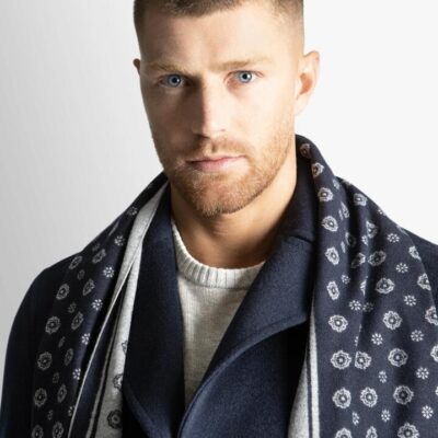Navy Medallion Silk Scarf  - Peter Jackson