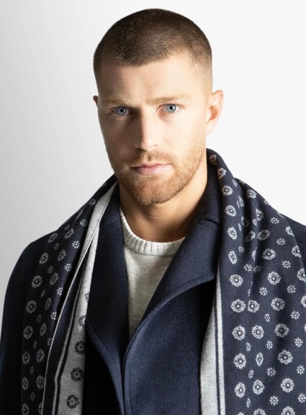 Navy Medallion Silk Scarf  - Peter Jackson